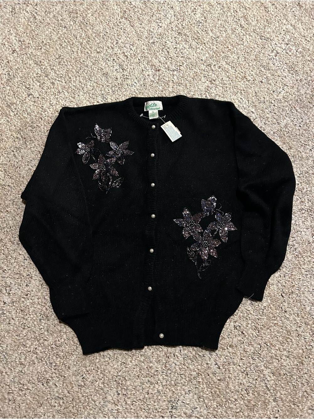 New Women’s Vintage Black Embellished Cardigan Sweater - Size Small NWT